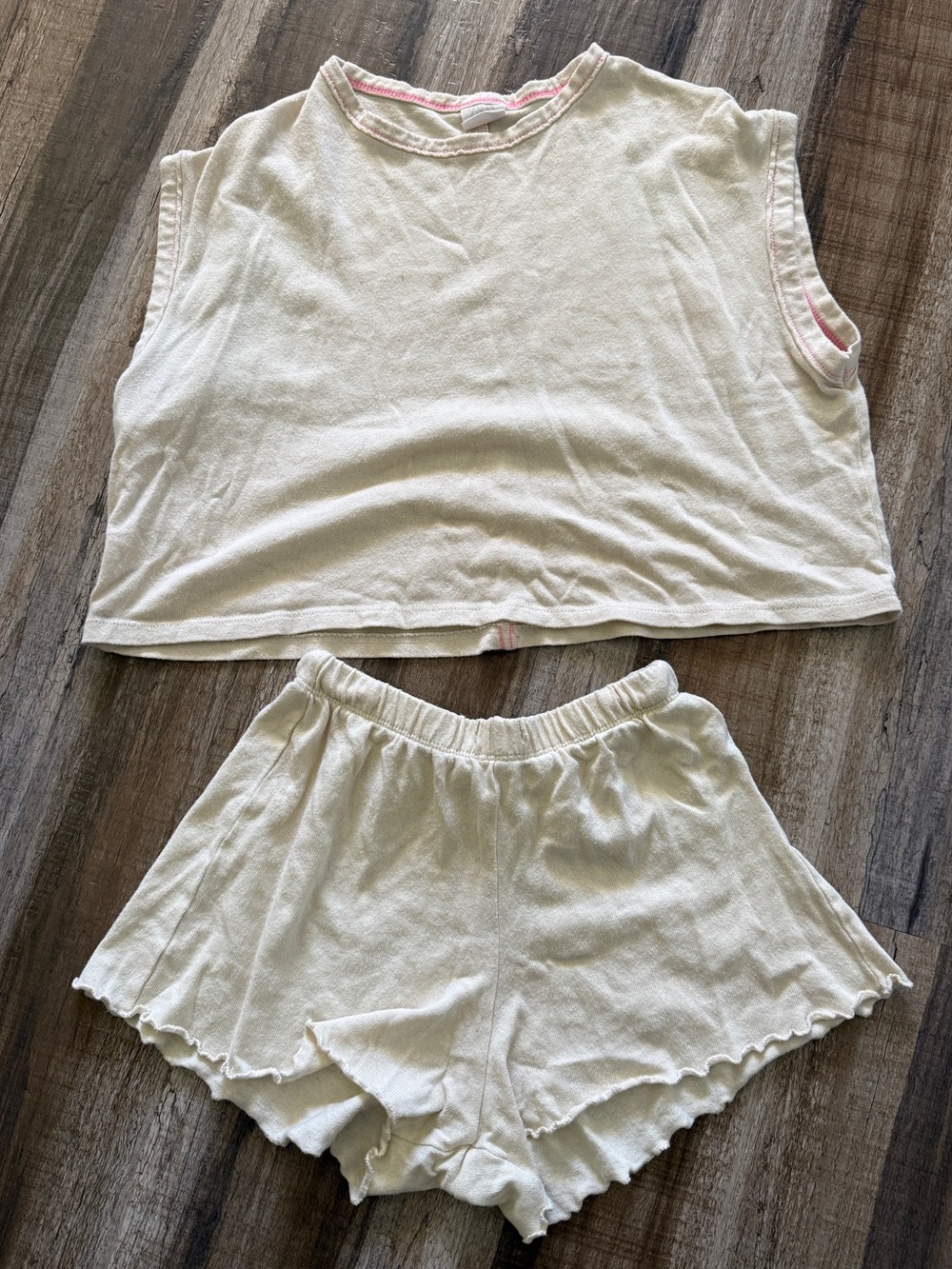 Zara Girls Ivory Cream 2 Piece Lounge Set Pink Stitching Size 10 140